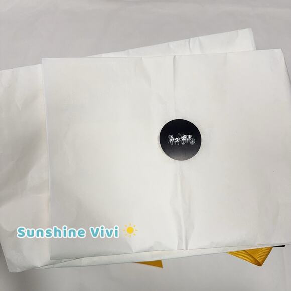 NEW Coach Bundle Black Gift Box 10"×8. 5"×4" Tissue Sticker yellow Ribbon - Picture 4 of 6